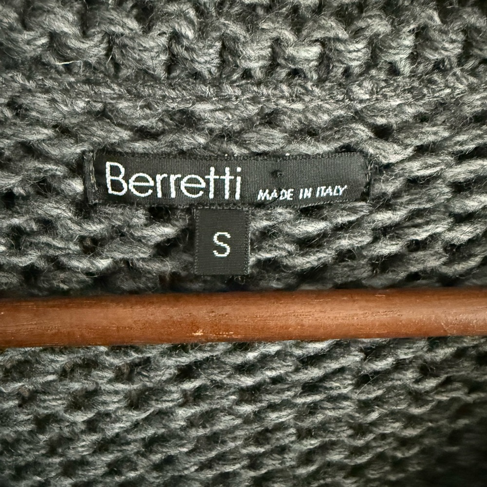 Berretti Italy Alpaca Wool Chunky Knit Cardigan Shawl Collar Gray S - Picture 3 of 12